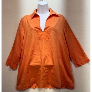 Theory Women's Cotton Pret Shirt Lightweight Size Large Solid Orange Long Sleeve